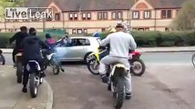 10  Group of Crosser's (Motorbikes) on public road [UK]