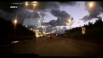 A drunk driver crashes into road vehicles