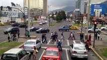 Street Performer With A Soccer Ball Entertains Drivers