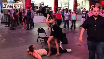 **LAS VEGAS DANCER ** pees on shirtless MAN == accident or prank?