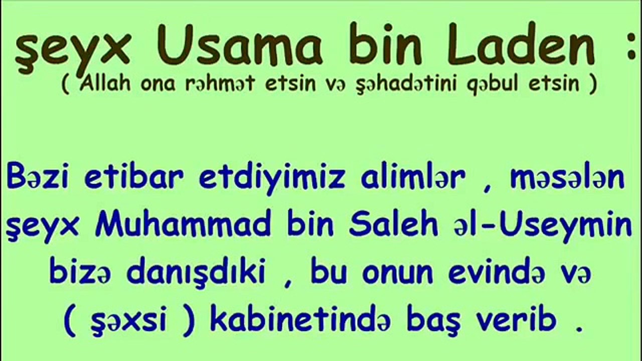 USAME BİN LADİN MÜSLÜMAN DEĞİLDİR KAFİRDİR USEYMİN CEHENNEMLİK KAFİRİNİ TEKFİR ETMİYOR HATTA ÖVÜYOR