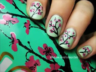 Arizona Green Tea Cherry Blossom Nail Art