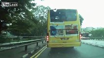 Motorcyclist Almost Crushed Between Bus And Car