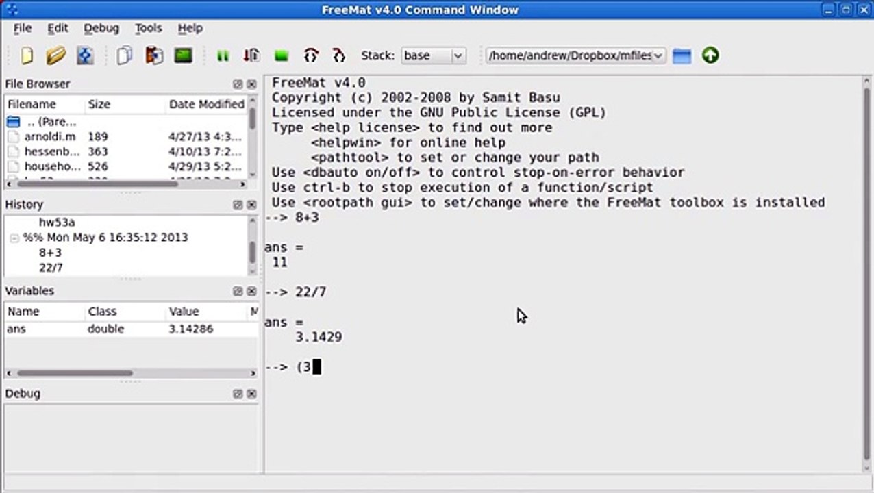Octave & FreeMat Tutorial -- 01 -- Basic Computations, Assignments, and Matrices