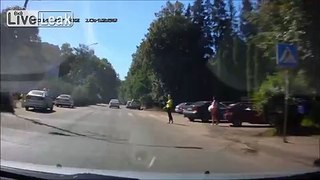 Pedestrian Almost Hit By Police Car