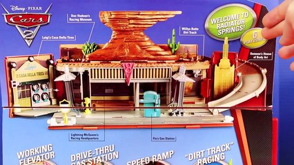 Disney Pixar Cars 2 Huge 2 Level Fold Out Radiator Springs Playset Lightning McQueen Luigi Guido