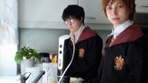 Harry Potter and Ronald Weasley making butterbeer