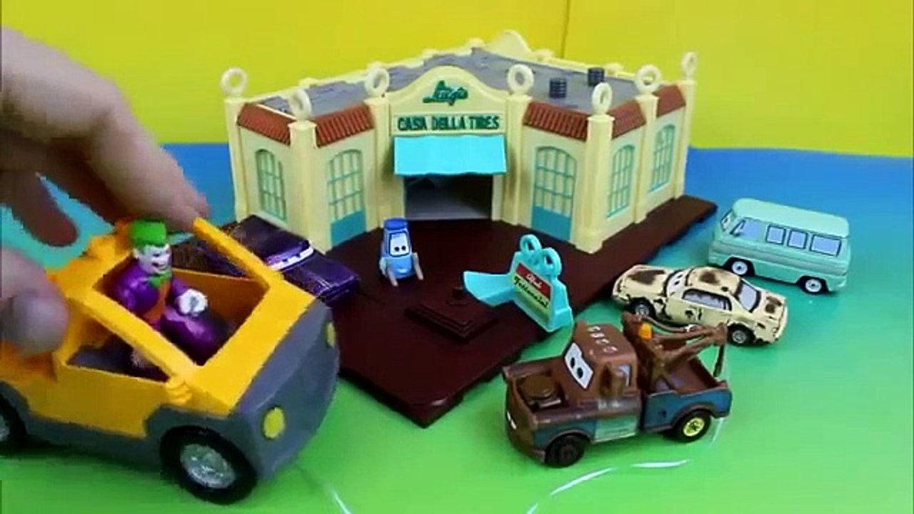 BatCar McQueen Saves Disney Pixar Cars Mater from the Joker in Imaginext Gotham City Jail