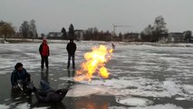 Burning of methane trapped under the ice