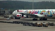 Swiss Airbus A340-300 HB-JME Take-Off in Zurich, LX 064 to Miami (HD)