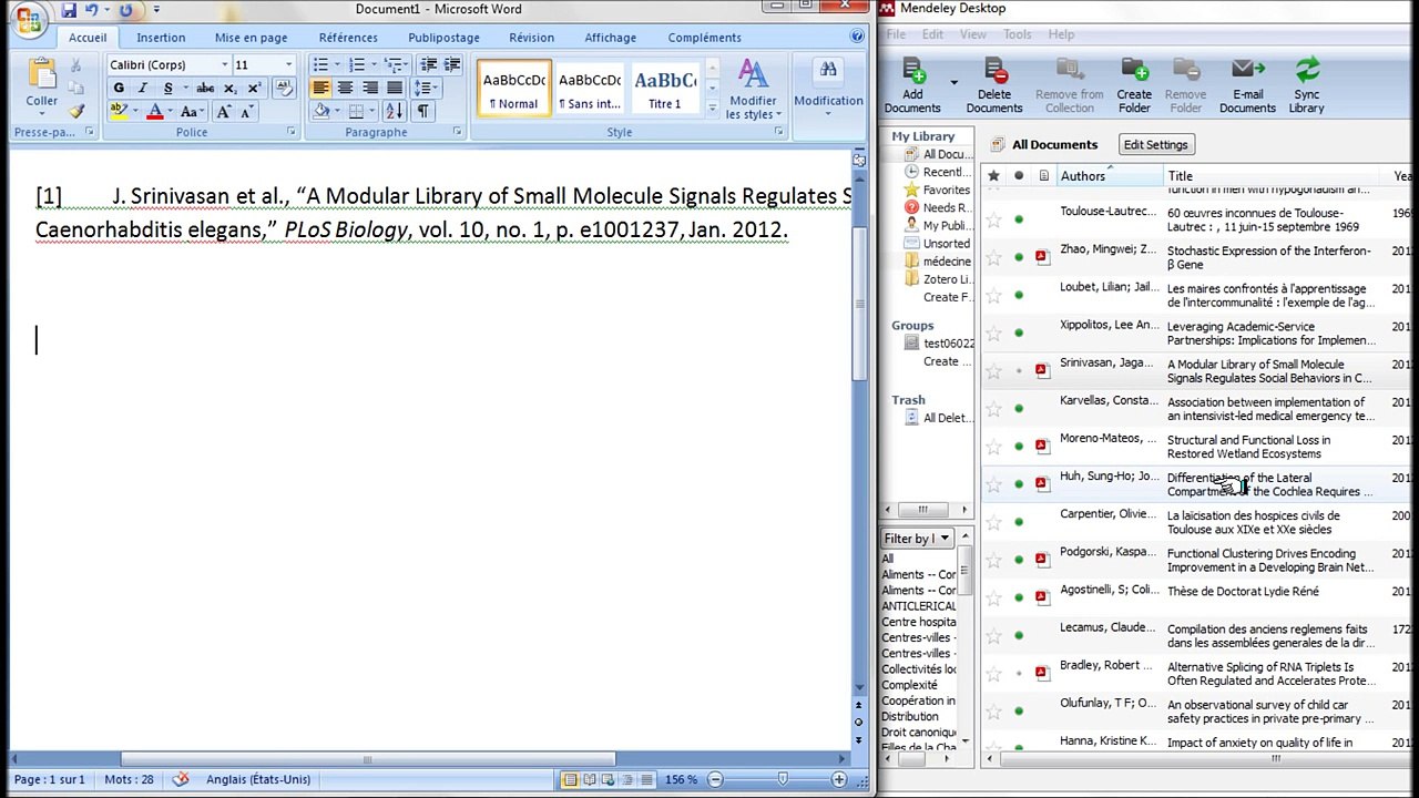 Mendeley : insérer les références dans le traitement de texte (Word)