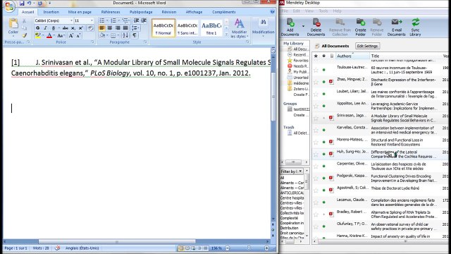 Mendeley : insérer les références dans le traitement de texte (Word)