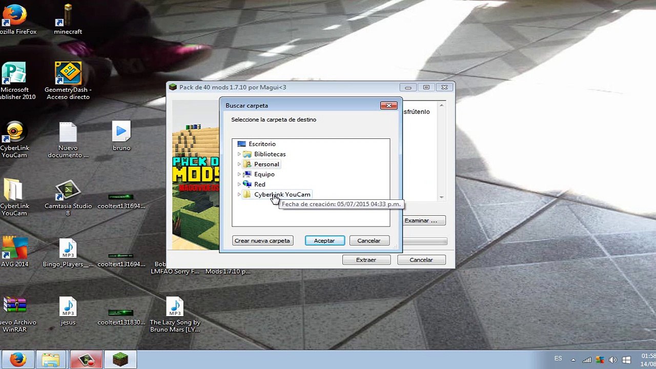 ¡Como descargar carpeta .minecraft con MODS en minecraft 1.7.10!