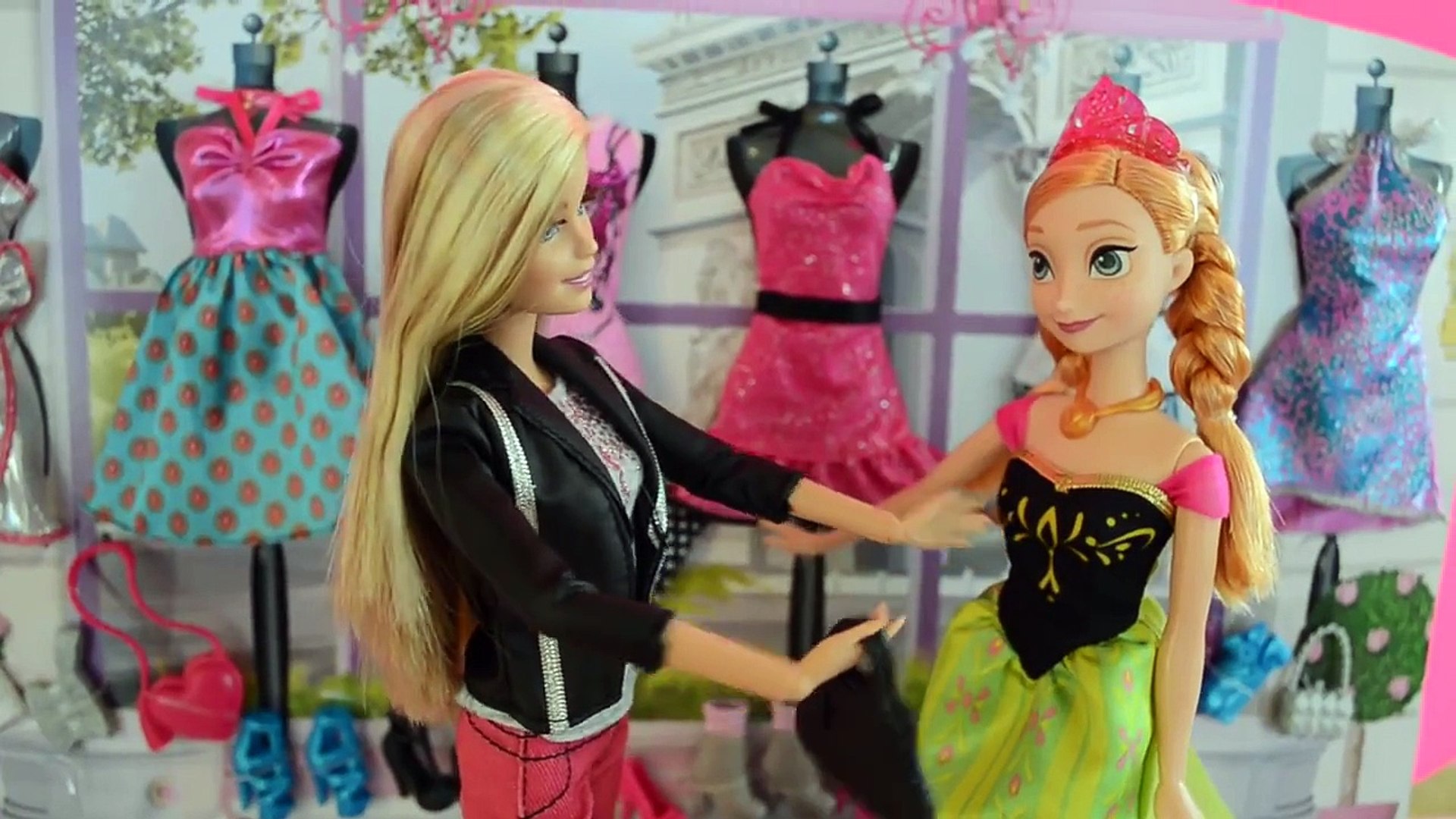 Boneca Barbie Anna Elsa Frozen Novelinha compra roupas moda loja Jogos de  vestir Portugues - Vidéo Dailymotion