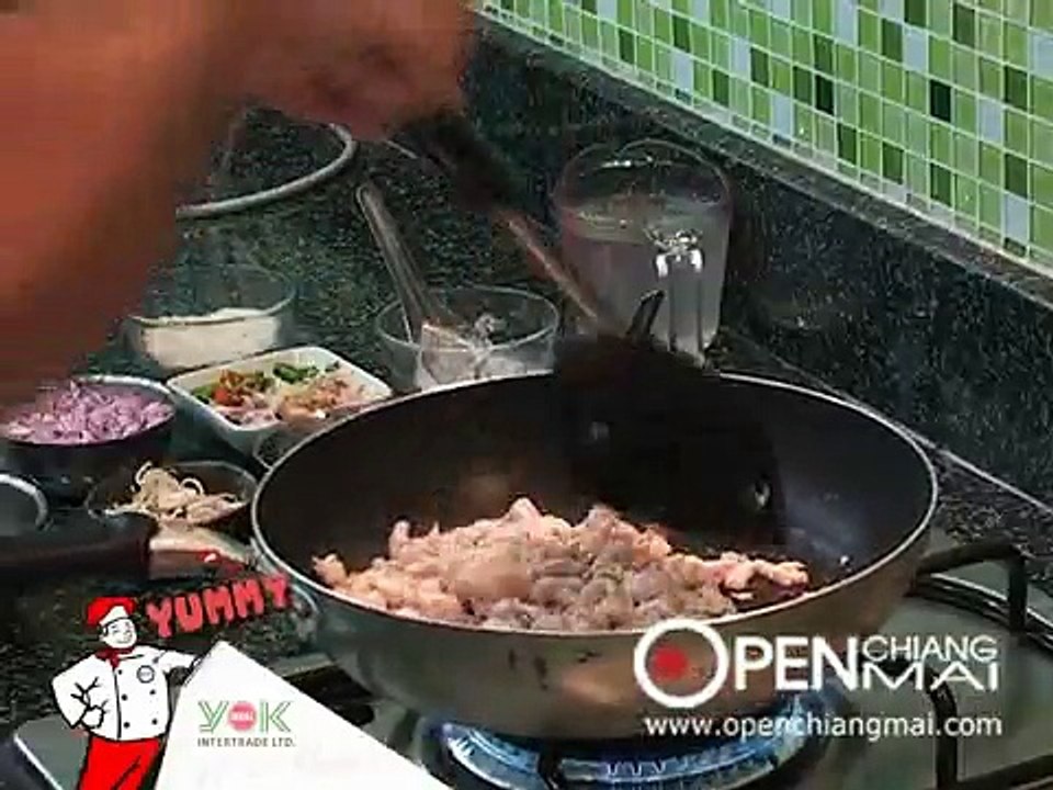 Thai Food Cooking : Spicy Chicken Roasted Rice Salad - Lab Gai