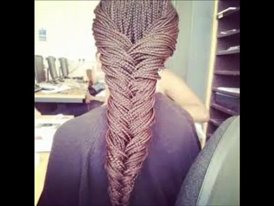 Fishtail braid with box braids tutorial