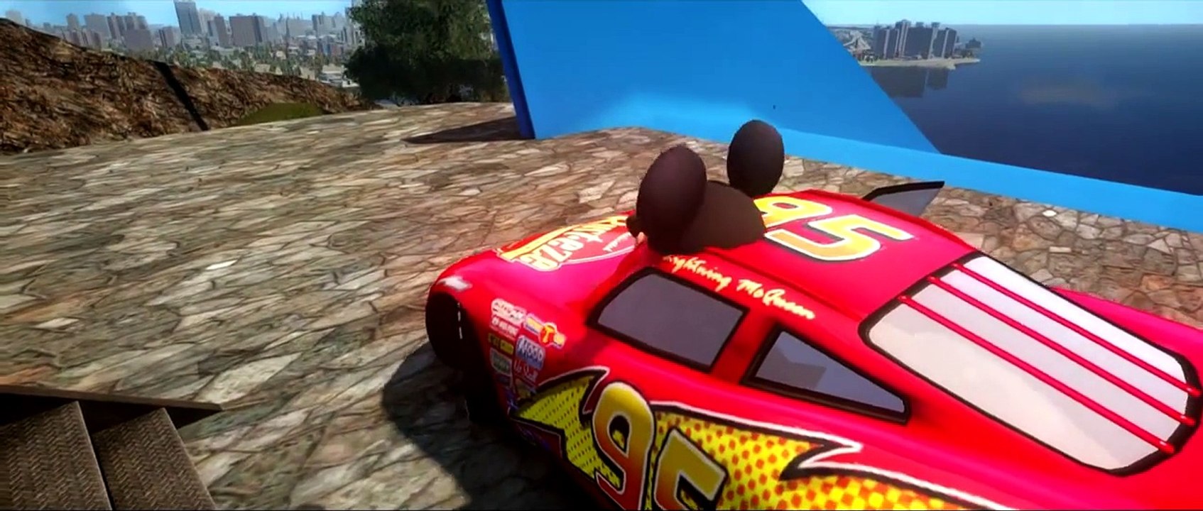 BIG RAMPS with Lightning McQueen Cars and Mickey Mouse !!!