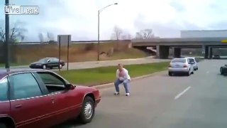 Guy Freaks Out In Detroit Traffic After Running His Car Off The Road.