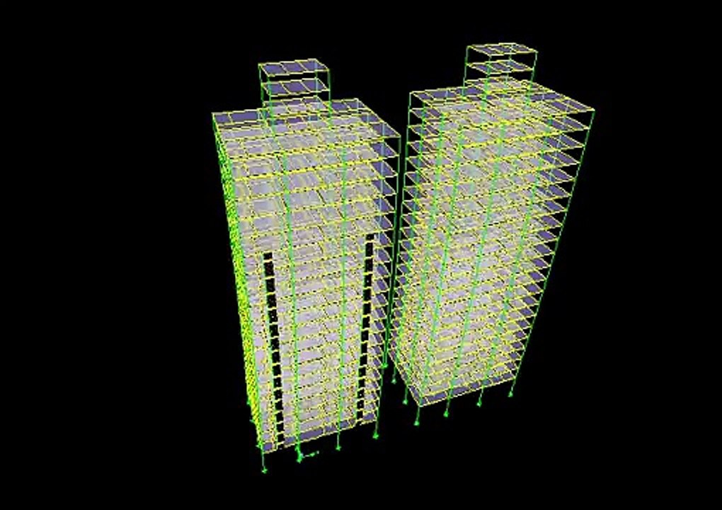 Simulation of a building equipped with friction dampers being hit by earthquake