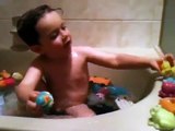 Two little speckled frogs- bath time Charlie an William