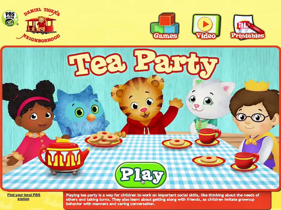 Daniel Tiger's Neighborhood Tea Party Cartoon Animation PBS Kids Game Play Walkthrough
