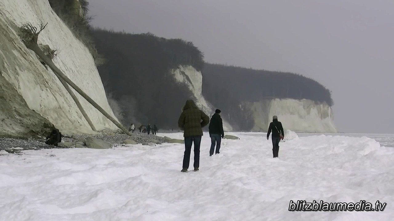 Stock Footage Europe Germany Baltic Sea Winter Rügen Chalk Cliffs Kreidefelsen Ostsee Tourism Ice