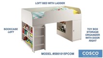 Cosco Elements Loft Bed with Bookcase and Toy Box Bookcase with Door, White Stipple