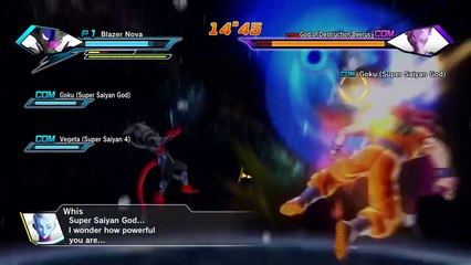 Dragon Ball Xenoverse Blazer Nova, SSJG Goku and SSJ4 Vegeta vs Beerus and Whis