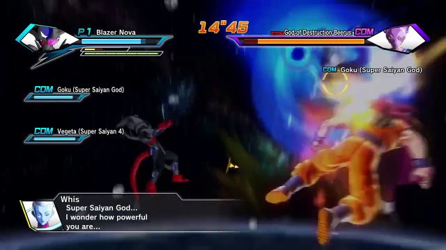 Dragon Ball Xenoverse Blazer Nova, SSJG Goku and SSJ4 Vegeta vs Beerus and Whis