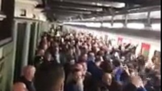 Newcastle fans in tube station at westham