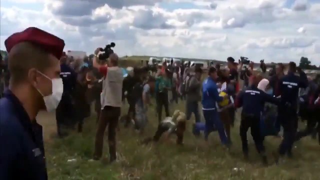 Hungarian camerawoman fired after intentionally kicking, tripping refugees