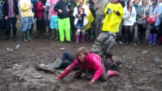Girls falling about in mud at T in the Park 2010