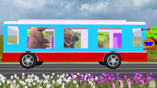 Animals Cartoons Lion Bear Tiger Wheels On The Bus Go Round And Round Children Nursery Rhymes