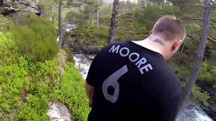 Jumping off Gilmour rock at Braemar Linn of Dee