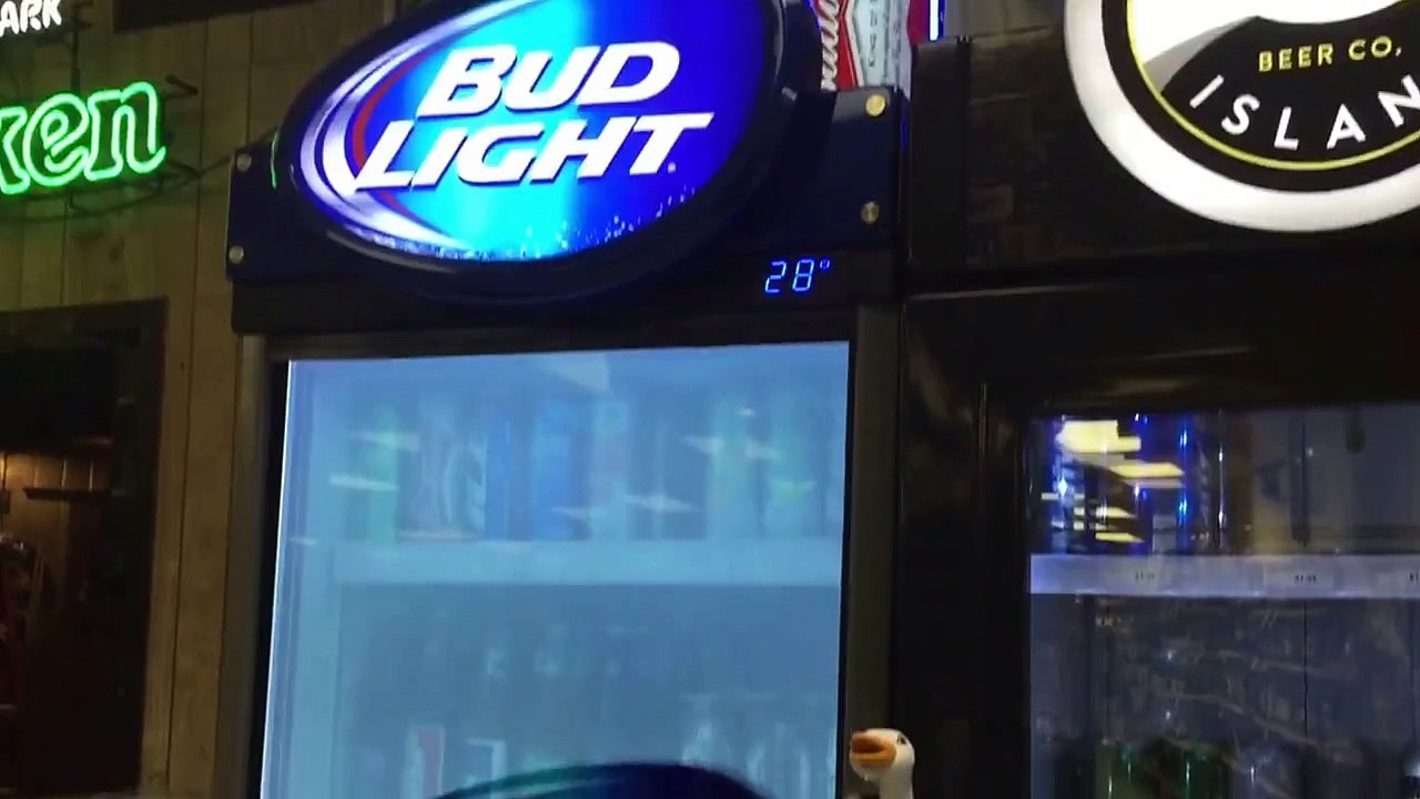Amazing  new digital Budweiser fridge in America