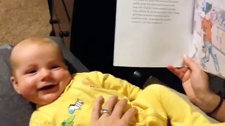 Funny bedtime story with laughing baby and mom