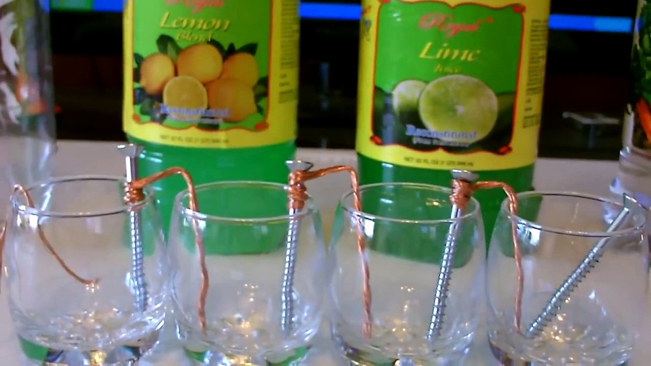 5 Homemade Batteries! (vinegar,lemon,lime,salt,water) DIY run lights/clocks/buzzers! w/volt&amp test