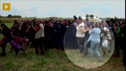 Hungarian TV Camerawoman Petra Laszlo kicks refugee Kids.