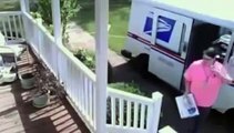 Lazy USPS Postal Worker Driver On Lawn To Deliver Package!! REBLOP.com