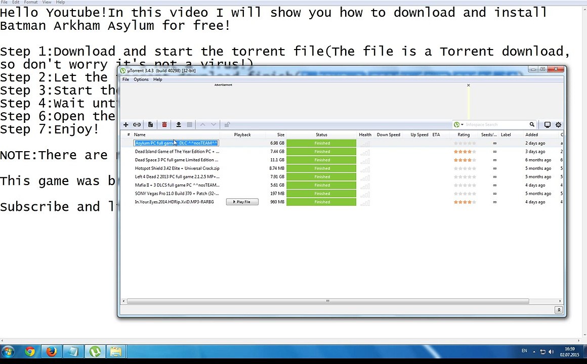 How to install Batman Arkham Asylum PC +DLC NO FAKE NO VIRUS 2015 HD
