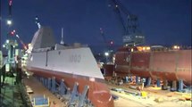 US Navy - DDG 1000 Zumwalt-Class Destroyer Launched From Drydock Timelapse [480p]