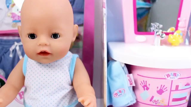 Baby Doll Bathtime Baby Born Wash Basin Brushes His Teeth Hands and Face Before Bedtime