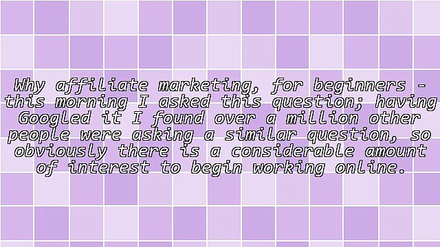 Why Affiliate Marketing for Beginners?