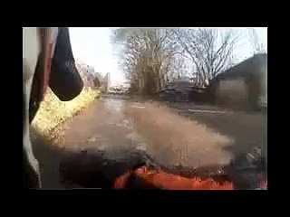 Motorcycle crash on icey road HELMETCAM]