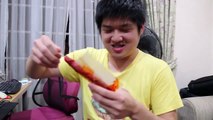 Justin's no water challenge! Taiwanese Super Spicy Sausage!