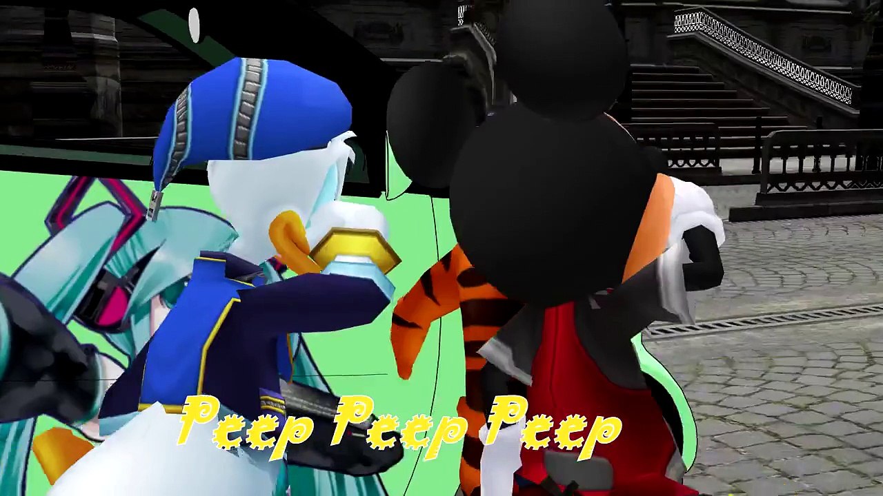 Mickey Mouse, Donald Duck, Tigger In Wheels On the Bus !! Nursery Rhyme Dance