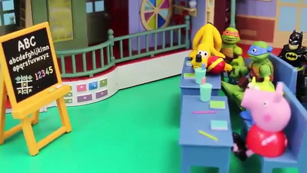 Peppa Pig Classroom with Mickey Mouse Ninja Turtles Batman Superman Daddy Pig and Mater