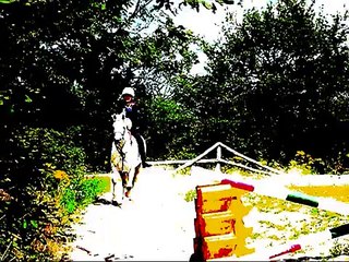 Bareback riding. Jumping and gallop