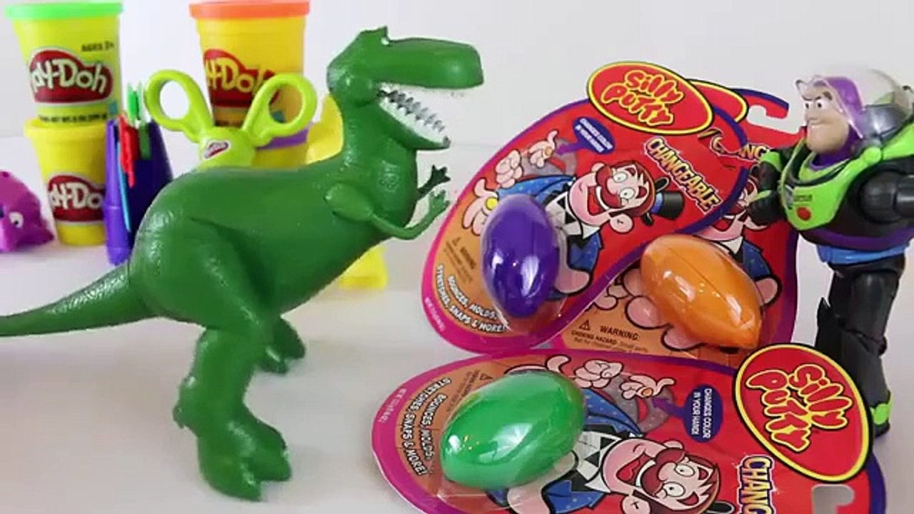 Play doh vs Silly Putty with Disney Pixar Toy Story 3 Buzz Lightyear and Rex Custom DIY Playdough