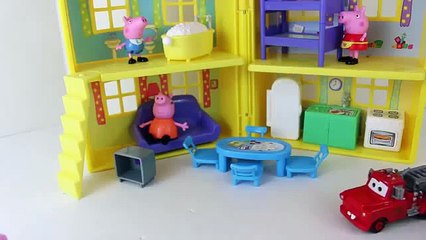 Peppa Pig Daddy Pig Mommy Pig George Pig Fire Safety and Disney Cars Toy Fire Truck Mater